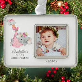 Special Delivery Elephant Erstes Weihnachtsfest Fo Rahmen-Ornament Silber