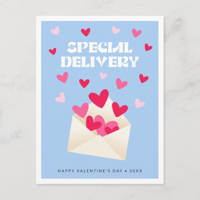 Special delivery Hearts Envelope Valentine's Day Postkarte (Vorderseite)