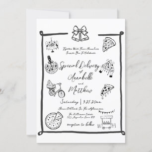 Special Delivery Pizza Doodle Baby Dusche Junge Einladung