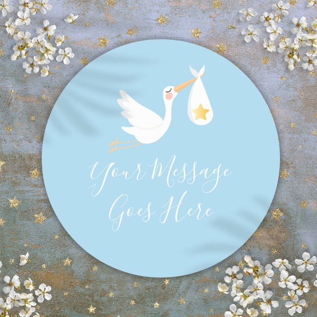 Special Delivery Stork Gold Star Baby Blue Runder Aufkleber (Special Delivery Stork Gold Star Baby Blue Classic Round Sticker)