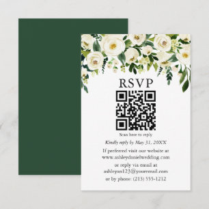 Special - Green White Floral QR Wedding RSVP Karte