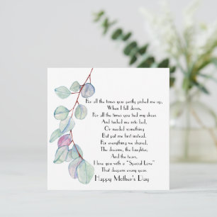 Special Love Mère's Day Poem Carte Plat