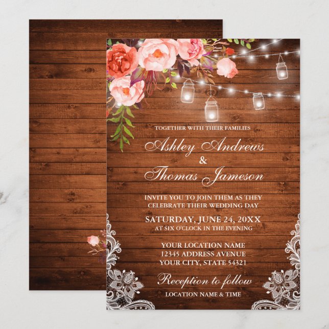 Special - Rustikale Hochzeit der Korallenflora Einladung (Vorne/Hinten)