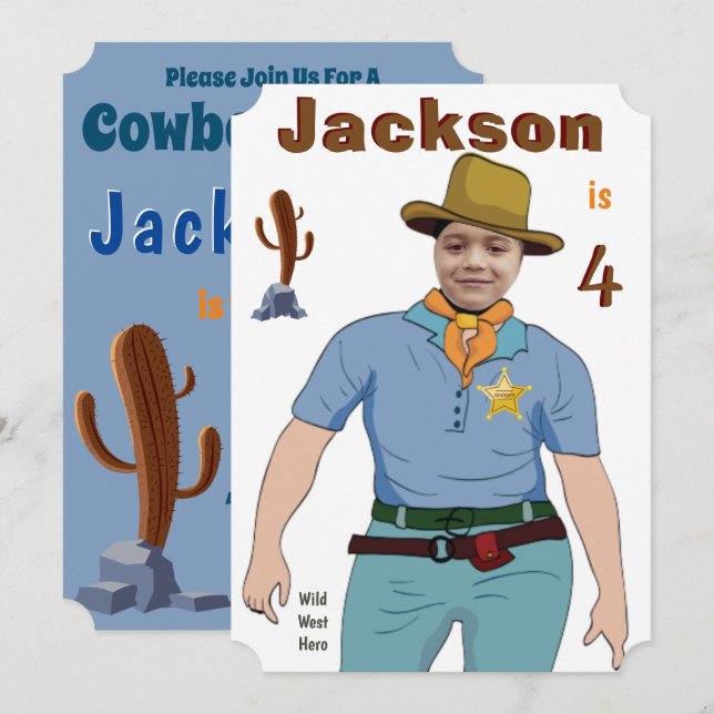 Special Sheriff Kids Cowboy Original Foto Einladung (Vorne/Hinten)