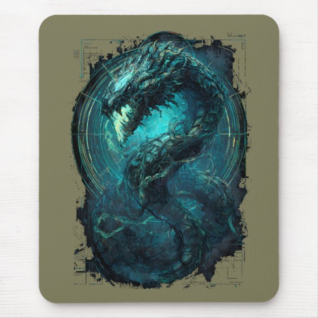 Spectral-Spule Cyberpunk-Schlange Dunkle Kunst Mousepad (Vorne)