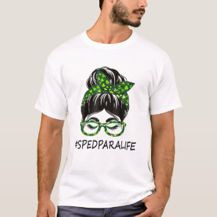 Sped Para Women Messy Bun St Patrick's Day Shamroc T-Shirt
