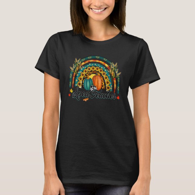 Sped teacher Hello Fall Rainbow Pumpkin Leopard T-Shirt (Vorderseite)