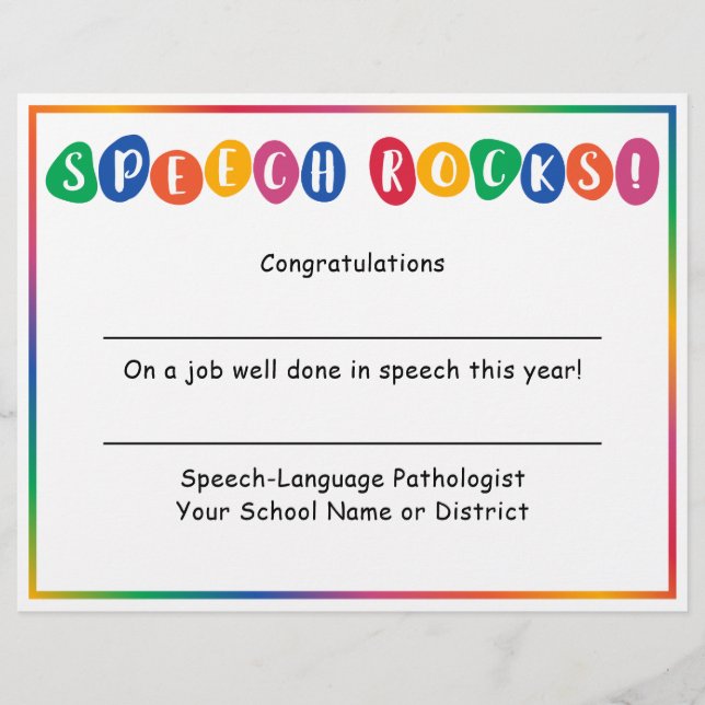 Speech Rocks End of School Year Certificate (Vorderseite)