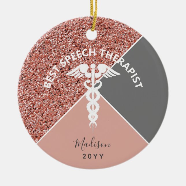 Speech Therapist Rose Gold Glitter Personalized Keramik Ornament (Vorne)