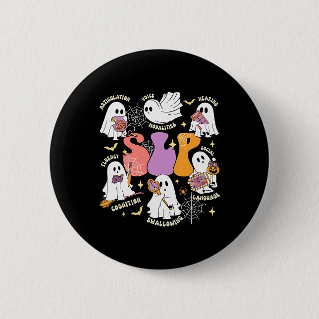 Speech Therapy Spooky Slp Halloween Niedlich Ghost Button (Vorderseite)