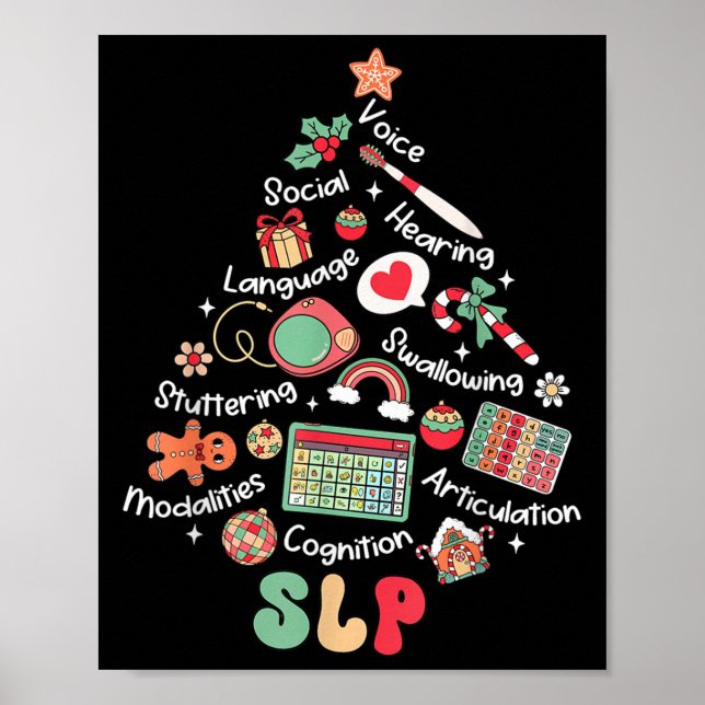 Speech Therapy Weihnachtsbaum Merry Xmas Slp Thera Poster (Vorne)