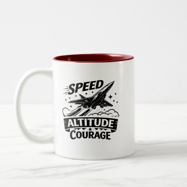 Speed Altitude Courage Aviation Jet Design Zweifarbige Tasse (Links)