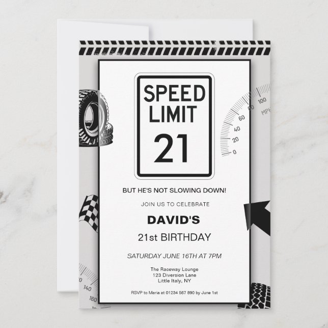 Speed Limit Mans 21. Geburtstag Einladung (Vorderseite)