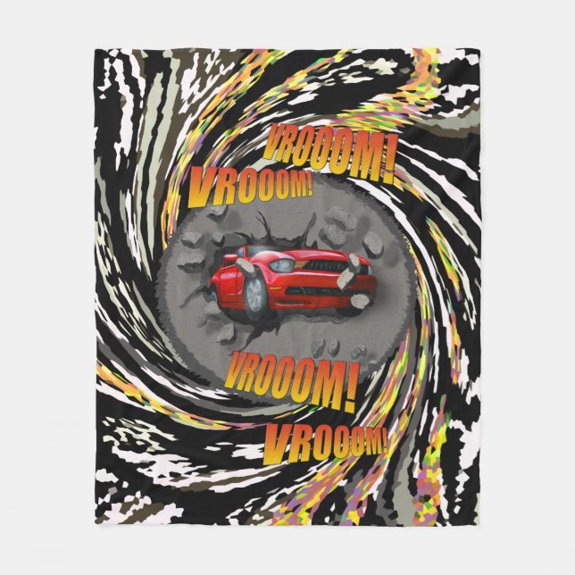 Speeding Red Sports Car Crashing through Wall Fleecedecke (Vorderseite)