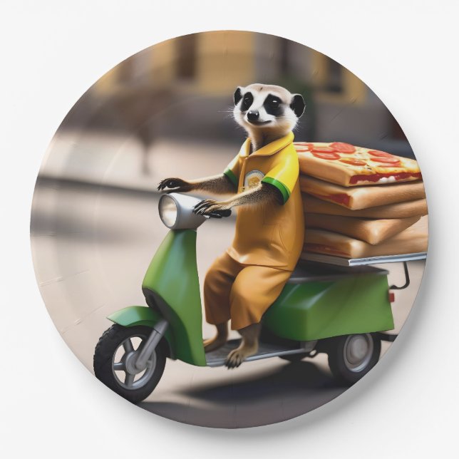 Speedservice: Meerkat liefert Pizza in Tuk-Tuk Pappteller (Vorderseite)
