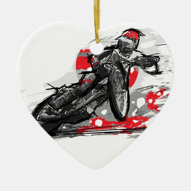 Speedway-flacher Bahn-Motorrad-Rennläufer Keramik Ornament (Vorne)