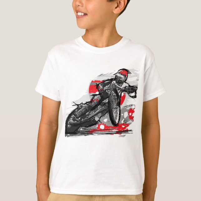 Speedway-flacher Bahn-Motorrad-Rennläufer T-Shirt (Vorderseite)