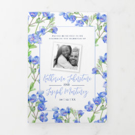 Speedwell Blue Botanical Blume Hochzeit Dreifach-gefaltete Programmkarte