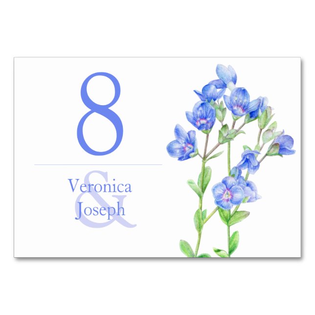Speedwell Blue Wildblume Hochzeitskarte Tischnummer (Rückseite)
