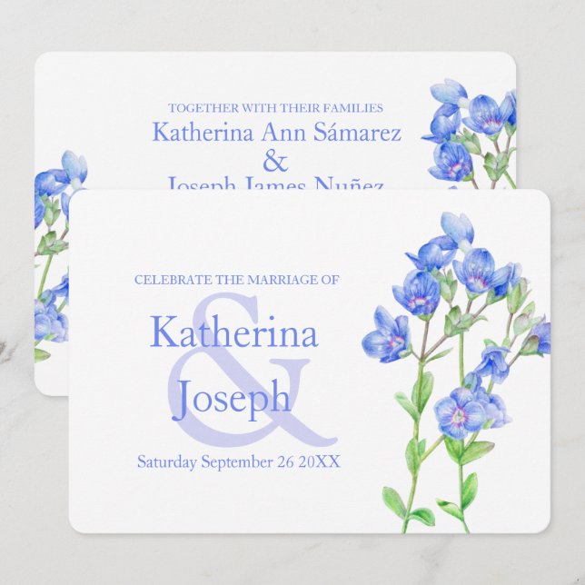 Speedwell Blume Aquarellblau Hochzeit einladen Einladung (Vorne/Hinten)