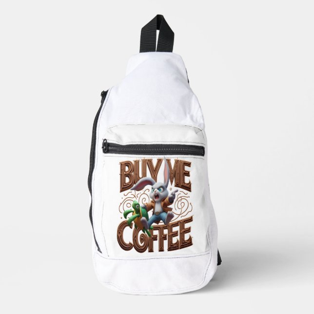 Speedy Bunny Races Turtle kaufen mir einen Kaffee Crossbody Bag (Vorderseite)