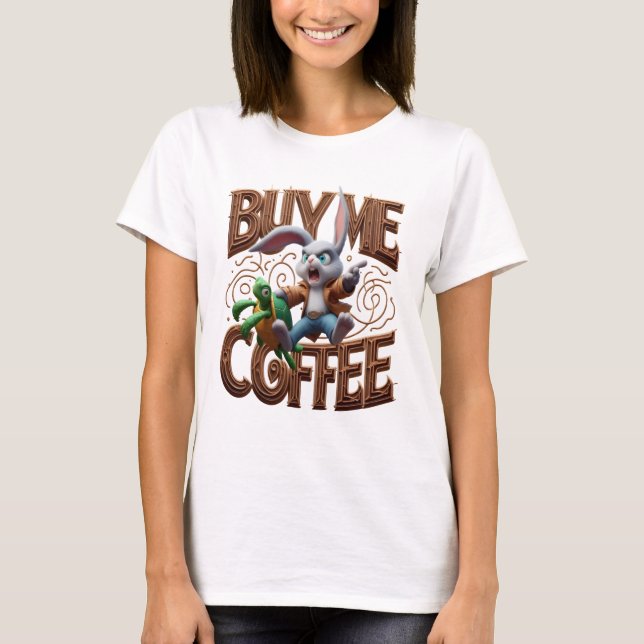 Speedy Bunny Races Turtle kaufen mir einen Kaffee T-Shirt (Vorderseite)