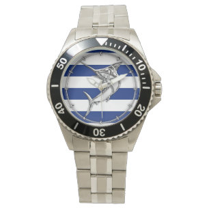 Speerfisch-Schwertfische auf blauen Armbanduhr