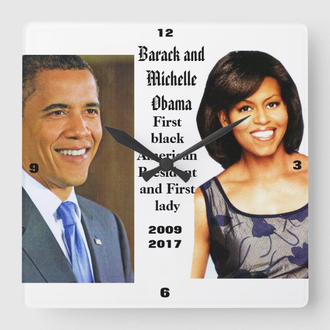 SPEICHERBARER BARACK UND MICHELLE OBAMA-Uhr Quadratische Wanduhr (Vorderseite)