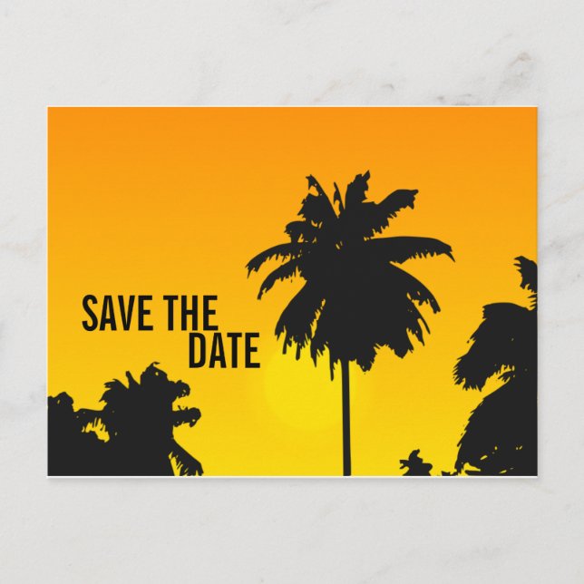 Speichern der Datumskarten Palm Trees Sun Ankündigungspostkarte (Vorderseite)