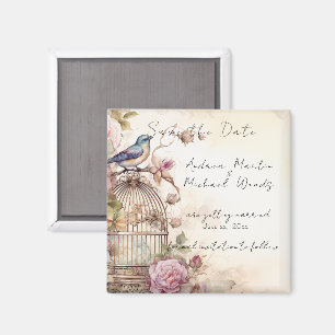 Speichern Sie das Datum Blaumeise rosa Rosen Magnet