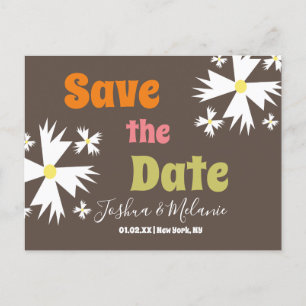 Speichern Sie das Datum Daisy Groovy Floral Braun  Postkarte