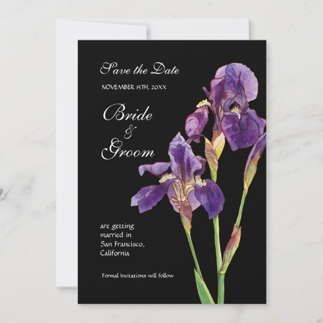 Speichern Sie das Datum - Elegante Iris-Monogramm- Save The Date (Vorderseite)
