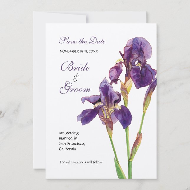 Speichern Sie das Datum - Elegante Iris-Monogramm- Save The Date (Vorderseite)