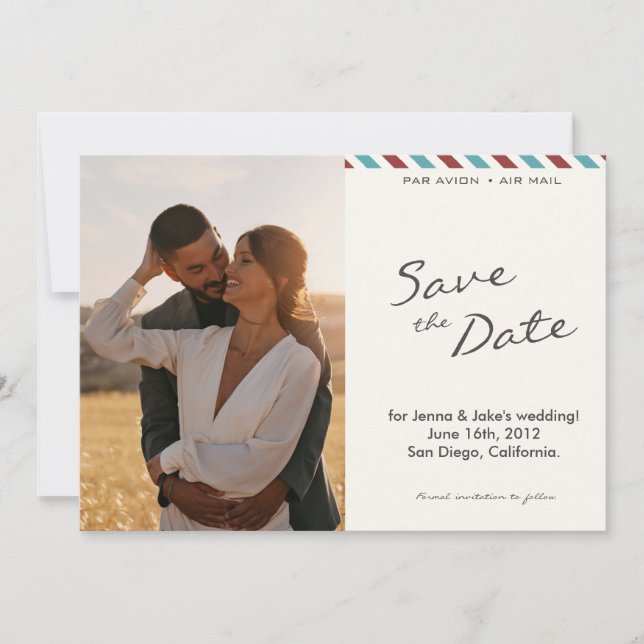Speichern Sie das Datum Luftpostbrief Save The Date (Vorderseite)