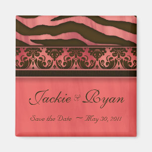 Speichern Sie das Datum Magnet Zebra Damask Koral