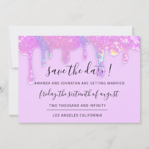 Speichern Sie das Datum Pink Holografische Tropfen Save The Date