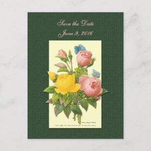 Speichern Sie das Datum Pink Yellow Roses Postkart Ankündigungspostkarte