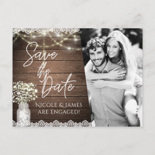 Speichern Sie das Datum Rustikales Mason-Glas Baby Ankündigungspostkarte