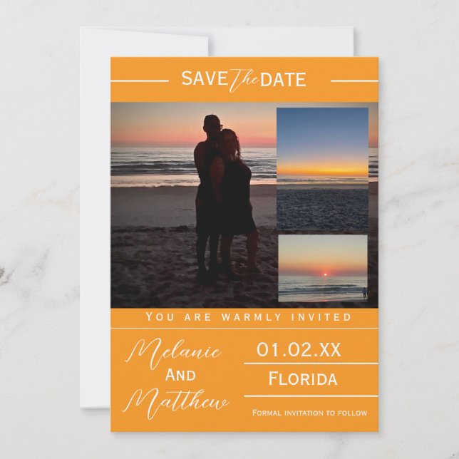 Speichern Sie das Datum Strandfoto-Collage Einladung (Vorderseite)