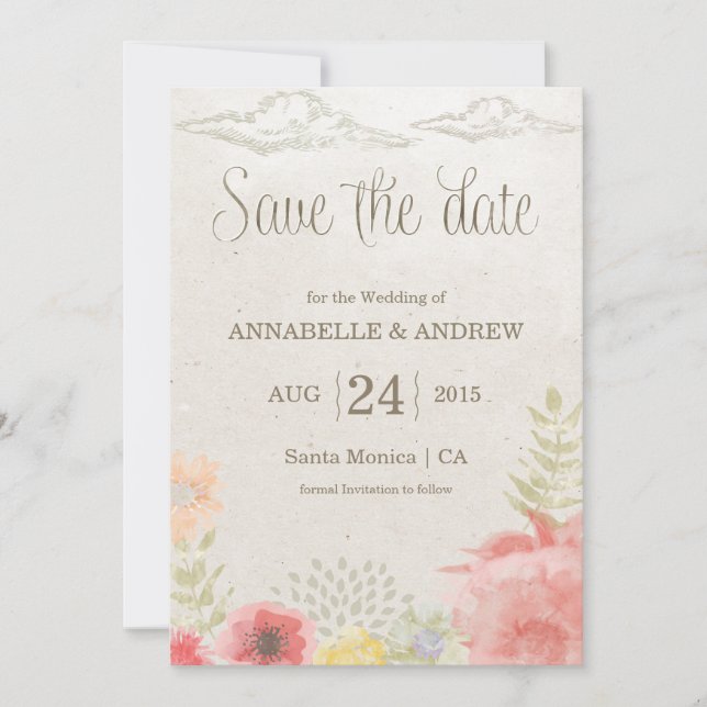 Speichern Sie die Datumskarte im Wiese Summer Wedd Save The Date (Vorderseite)