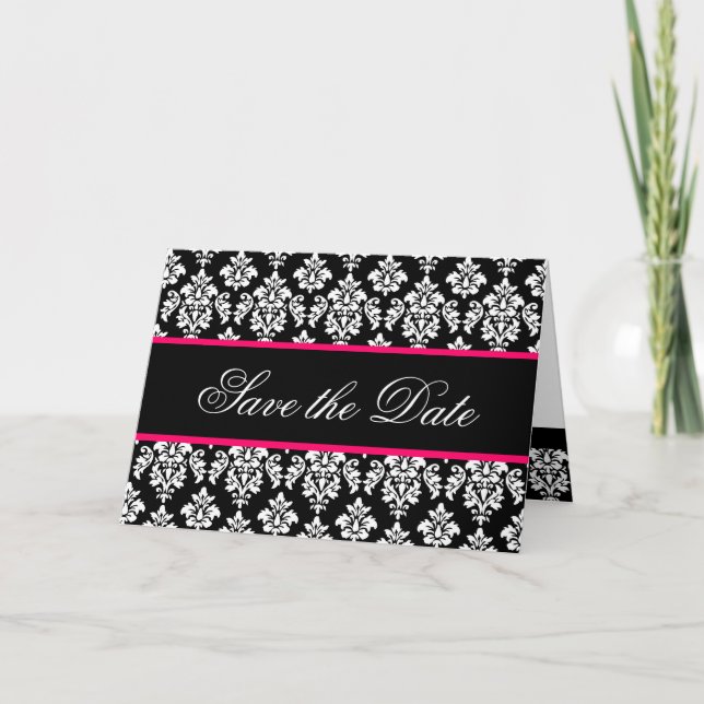 Speichern Sie die Datumskarten-Monogramm-Hot-Rosa- Ankündigung (Vorderseite)