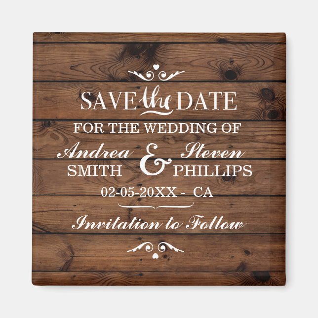 Speichern Sie die Hochzeit des Date Magnet Wood Co (Vorne)
