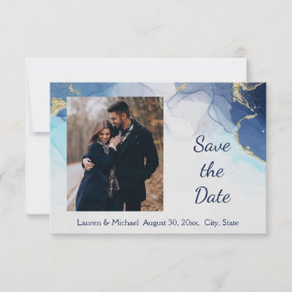 Speichert das Datum Blau Gold Aquarell Hochzeit Einladung