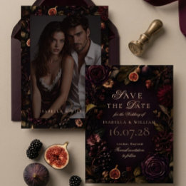 Speichert das Datum Moody Dark Burgundy Floral Einladung