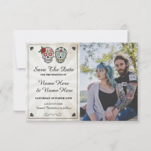 Speichert das Datum Rustikale Zucker Schädel Foto  Save The Date