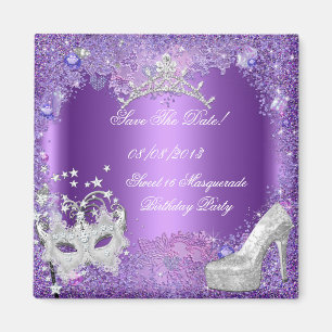 Speichert das Datum Sweet 16 Maskenball Lila Magnet