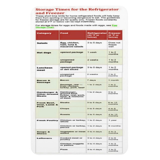 SPEICHERZEITEN FÜR KÜHLSCHRANK UND FRIERER MAGNET (Vertikal)