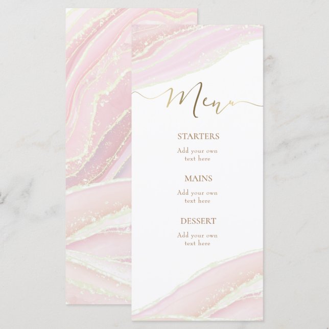Speisekarte aus pastellrosa Marmor Menükarte (Vorne/Hinten)