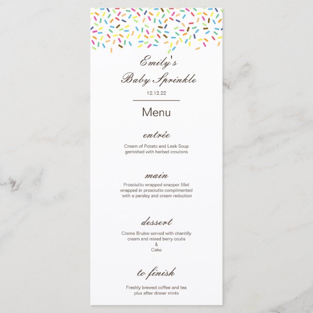 Speisekarte, Baby Sprinkle Party Menu, Eiscreme Menükarte (Vorderseite)