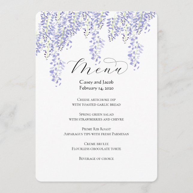 Speisekarte der Wisteria für Hochzeiten oder Veran Menükarte (Vorderseite)